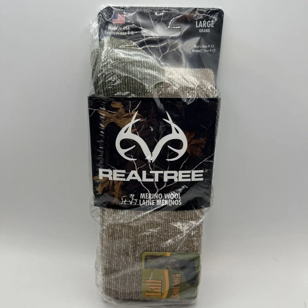 Realtree Men's 80% Merino Wool Over The Calf  Tall Boot Socks 1 Pair Pack
